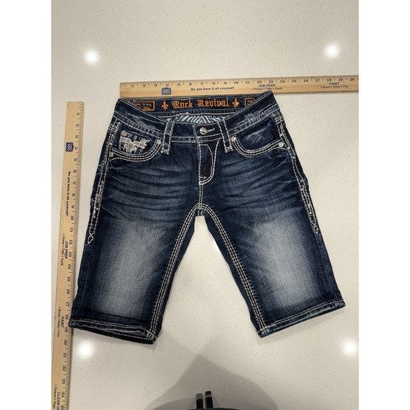 Rock Revival‎ Betty Bermuda Shorts Women's Size 25 Blue Jeweled - Picture 1 of 5